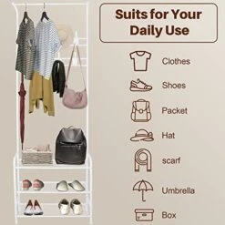 Bigzzia Coat Rack, 3 In 1 Metal Hall Tree With 8 Removable Hooks Handy Clothes Rail, Coat Rack FreeStanding With Shoe Storage Bench For Entryway Living Room Bedroom, White -Safavieh Furniture 51mmfMocDaL