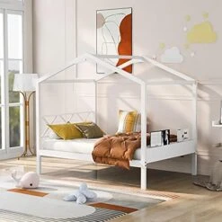 Twin House Bed, Floor Bed, Tent Bed, Wood Bed Frame With Roof For Toddlers Kids Boys Girls Teens, Box Spring Needed, Espresso -Safavieh Furniture 51msZ8duSYL. AC