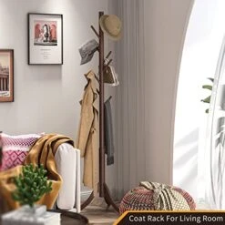 Coatrack 8 Standing Bamboo Coat Rack Hat Hanger 8 Hook For Jacket, Purse, Scarf Rack, Umbrella Tree Stand (Brown) -Safavieh Furniture 51mvlcQdKiL