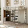 Harper & Bright Designs Full Size Loft Bed With Desk, Heavy Duty Metal Loft Bed Full With Shelves, Full Loft Bed Frame For Kids,Teens, No Box Spring Needed,Silver