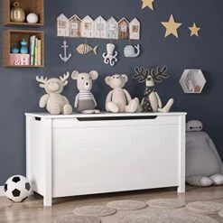 Ankikina Kids Wooden Toy Box/Bench, Wooden Toy Chest, Toy Organizer And Storage For Girls & Boys, Toys Bench Box Playroom Bedroom Living Room (Box/Bench White)