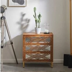 LONYKE Accent Dresser, 3-Drawer Wooden Cabinet With Mirror Fronts, Modern Farmhouse Accent Chest Clean-Lined Silhouette -Safavieh Furniture 51nDQ7mDuBL 1