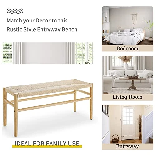 Knocbel Farmhouse Entryway Bench With Woven Rope Top And Solid Wood Frame, Living Room Bedroom End Of Bed Bench, 250lbs Weight Capacity, 39.5" W X 14.5" D X 17.5" H (Natrual) 5 Knocbel Farmhouse Entryway Bench With Woven Rope Top And Solid Wood Frame, Living Room Bedroom End Of Bed Bench, 250lbs Weight Capacity, 39.5" W X 14.5" D X 17.5" H (Natrual) - Image 5