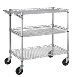 Finnhomy 3 Tier Heavy Duty Commercial Grade Utility Cart, Wire Rolling Cart With Handle Bar, Steel Service Cart With Wheels, Utility Shelf Plant Display Shelf Food Storage Trolley, NSF Listed