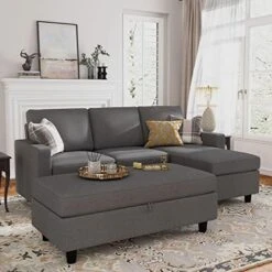 HONBAY Reversible Sectional Couch With Ottoman L-Shaped Sofa For Small Spaces Sectional Sofa With Chaise In Dark Grey -Safavieh Furniture 51nMtSMXl L. AC