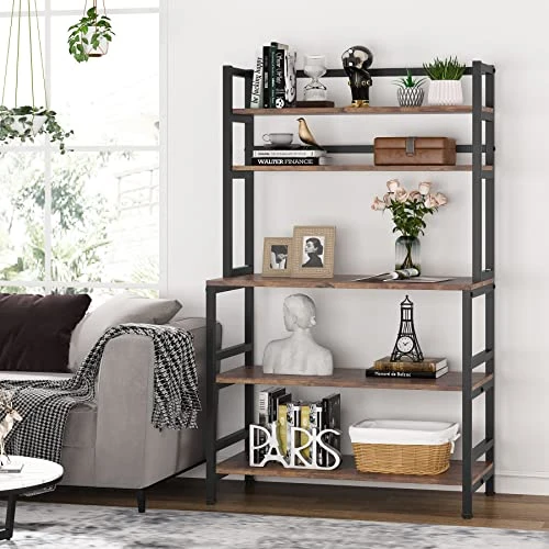 Tribesigns Kitchen Bakers Rack With Storage And Hutch, 5-Tier Kitchen Microwave Cart Stand Rack, Free Standing Industrial Kitchen Utility Storage Shelf (Rustic Brown) 4 Tribesigns Kitchen Bakers Rack With Storage And Hutch, 5-Tier Kitchen Microwave Cart Stand Rack, Free Standing Industrial Kitchen Utility Storage Shelf (Rustic Brown) - Image 4