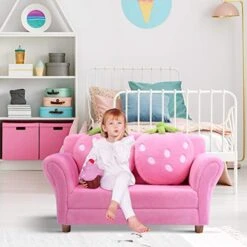 Costzon Kids Sofa, With 2 Cute Strawberry Pillows, Children Couch Armrest Chair Double Seats, Toddler Lounge Bed 2 In 1, Wooden Frame And Coral Fleece Surface For Bedroom, Living Room, Baby Room(Pink) -Safavieh Furniture 51nYzON20wL
