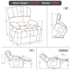 MCombo Electric Power Lift Recliner Chair Sofa With Massage And Heat For Elderly, Extended Footrest, Hand Remote Control, Cup Holders, USB Ports, 2 Side Pockets, Fabric 7095 14 MCombo Electric Power Lift Recliner Chair Sofa With Massage And Heat For Elderly, Extended Footrest, Hand Remote Control, Cup Holders, USB Ports, 2 Side Pockets, Fabric 7095 -Safavieh Furniture 51nnc2V1SFL