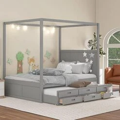 DEINPPA Full Size Platform Bed With Built-in Bookshelves And 2 Drawers, Wooden Captain Bed Frame For Kids Teens Adult Boys Girls, No Box Spring Needed, Grey -Safavieh Furniture 51noGKvOpTL. AC