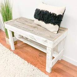 Natural Reclaimed Barnwood Rustic Farmhouse Solid Wood Bench Large Seat Handmade Country Living By Del Hutson Designs (Natural/White) -Safavieh Furniture 51nqTt135sL