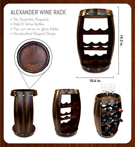 Puzzled Alexander Wine Rack 8 Bottle Free Standing Wine Holder Bottle Rack Floor Stand Or Countertop Wine Wooden Barrel Decor Storage Organizer Liquor Display To Decorate Home Kitchen Bar Accessory 2 Puzzled Alexander Wine Rack 8 Bottle Free Standing Wine Holder Bottle Rack Floor Stand Or Countertop Wine Wooden Barrel Decor Storage Organizer Liquor Display To Decorate Home Kitchen Bar Accessory - Image 2