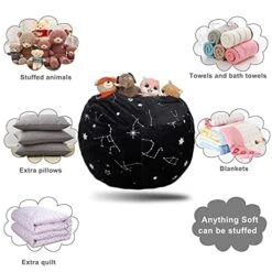 Stuffed Animal Storage, Bean Bag Chair COVER - 2 In 1 Organization Bag For Kids Toy Storage & Bean Bag Chair Cover (NO BEANS) For Kids Teens, Zipper Opening, Soft Velvet, X-Large (34" Black) -Safavieh Furniture 51nwUelzVeL