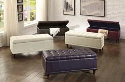 Homelegance Lift Top Storage Bench With Tufted Accents, Beige Fabric