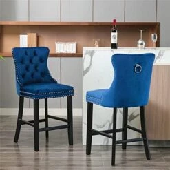 LZ LEISURE ZONE Counter Height Bar Stools Set Of 2, Velvet Upholstered Dining Chairs With Wooden Legs, Nailhead Trim, Button Tufted Decor And Back Ring Pull, Beige, Seat Height 27.2" -Safavieh Furniture 51o3iIowSsL. AC