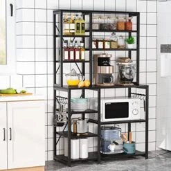 Tribesigns Kitchen Baker's Rack, 5-Tier+6-Tier Kitchen Utility Storage Shelf Table With 10 S-Shaped Hooks And Metal Frame, Workstation Organizer Shelf, 39.3 X 15.7 X 66.9 Inches -Safavieh Furniture 51o8ef knpL. AC