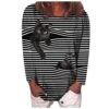 Womens Summer TopsWomens Long Sleeve Blouse 3D Cat Graphic Pullover Stripe Crewneck Tops Ladies Casual Tshirt