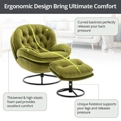 Velvet Swivel Accent Chair With Ottoman Set, Modern Lounge Chair With Metal Base Frame & Footrest, Comfy Single Leisure Sofa Chair Reading Chair With 360 Degree Swiveling For Living Room, Fruit Green -Safavieh Furniture 51oDRcNcldL