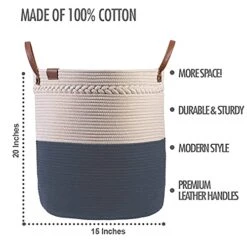 CML Colton Michael Living Premium Cotton Rope Basket Laundry, Toys, Blankets, Clothes, Hamper,Cream And Grey,20inh X 15inw -Safavieh Furniture 51oK0HAZIYL