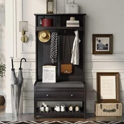 NCKMYB Entryway Hall Tree Coat Rack Bench With Shoes Storage Cabinet, Mudroom Bench Entryway Organizer With Shoe Rack Hooks Shelves, For Entrance Corner Hallway, Grey -Safavieh Furniture 51oN4Hw8IAL. AC