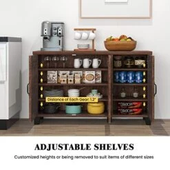 Giantex Buffet Cabinet Kitchen Storage Cupboard - 3 Door Sideboard With Adjustable Shelves, Cable Management Holes, Anti-Tipping Kits, Coffee Bar Console Cabinet For Living Room (Brown) -Safavieh Furniture 51oRDH8z9GL