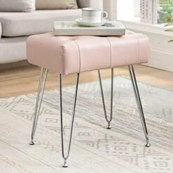 LUE BONA Faux Leather Rectangle Vanity Stool, Vanity Chair For Makeup Room, White Rivet Ottoman Foot Rest Entryway Bench With Black Legs For Bedroom Living Room -Safavieh Furniture 51oTn8Js72L. AC