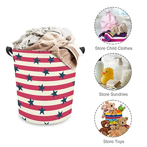 HoaMoya Collapsible Blue Stars And Red Stripes Laundry Hamper USA Flag Nursery Hamper Large Waterproof Clothes Toy Storage Basket Bin For Kids Boys Girls Bedroom Bathroom 2 HoaMoya Collapsible Blue Stars And Red Stripes Laundry Hamper USA Flag Nursery Hamper Large Waterproof Clothes Toy Storage Basket Bin For Kids Boys Girls Bedroom Bathroom - Image 2