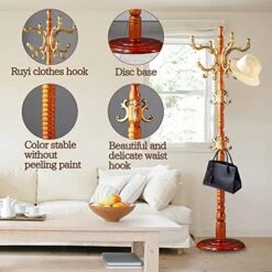 Birch Coat Rack Freestanding, Wooden Tree Coat Rack With 14 Hooks, Pure Natural Solid Tree Coat Hanger With Stable Disc Base, Adjustable Floor Hanger For Hat, Bedroom Living Room Office(Mahogany)… -Safavieh Furniture 51odslzeyKL