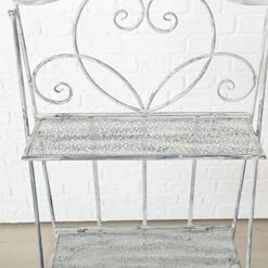 Farmers Favorite 3 Tier Plant Stand, Slim Line Design, Shabby White Rubbed Finish Over Grey Iron, Heart With Scrolled Details, Punched Floral Fold Out Shelves, 11 3/4 L X 11 3/4 W X 38 1/2 H Inches -Safavieh Furniture 51oeiMItFKL