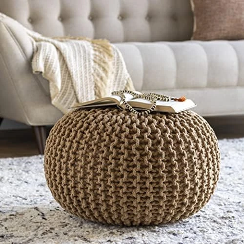 Artistic Weavers McIntosh Cotton Knitted Round Pouf 14"H X 20"W X 20"D,Saffron 9 Artistic Weavers McIntosh Cotton Knitted Round Pouf 14"H X 20"W X 20"D,Saffron - Image 9