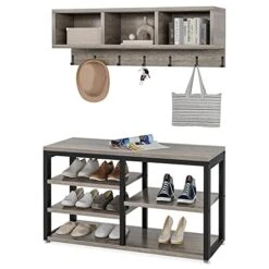 LITTLE TREE Coat Shoe Rack, Hall Tree Entryway Bench Set For Hallway, Living Room, Bedroom