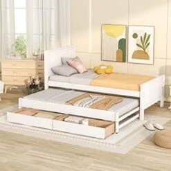 Twin Bed Frame With A Nightstand Wood Platform Bed With Headboard For Boys, Girls, Kids, Teens, No Box Spring Needed, White -Safavieh Furniture 51ohUvpGmaL. AC