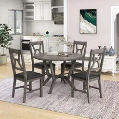 5 Piece Dining Table Set, Wooden Kitchen Dining Table Set With Square Table And 4 Upholstered Chairs For Kitchen, Dining Room, Family And Apartment (Light Gray+4 Person) 24 5 Piece Dining Table Set, Wooden Kitchen Dining Table Set With Square Table And 4 Upholstered Chairs For Kitchen, Dining Room, Family And Apartment (Light Gray+4 Person) -Safavieh Furniture 51om2ZFRvmL. AC