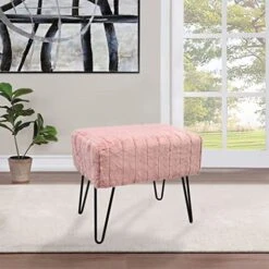 Home Soft Things Super Mink Faux Fur Pink Ottoman Bench, 19" X 13" X 17", Rose Smoke, Living Room Foot Rest Stool Entryway Makeup Bench End Of Bed Bedroom Home Decor Chair For Sitting
