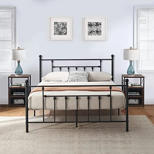 Queen Size Metal Bed Frame And Versatile Nightstands Set Of 2, Heavy-Duty Platform With Headboard,Night Stands Side End Tables With Storage Drawers For Bedroom, Living Room, Easy Assemble, Black+Brown 4 Queen Size Metal Bed Frame And Versatile Nightstands Set Of 2, Heavy-Duty Platform With Headboard,Night Stands Side End Tables With Storage Drawers For Bedroom, Living Room, Easy Assemble, Black+Brown - Image 4