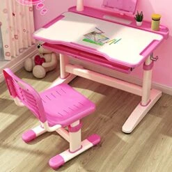 Peacur Kids Desk Study Table, Height Adjustable Student Desk And Chair Set, Children Desk W/Lamp, With Students Writing Desk Tilt Desktop Storage Drawer Bookstand For Boys & Girls (Pink) 8 Peacur Kids Desk Study Table, Height Adjustable Student Desk And Chair Set, Children Desk W/Lamp, With Students Writing Desk Tilt Desktop Storage Drawer Bookstand For Boys & Girls (Pink) -Safavieh Furniture 51p0Vke0SpL