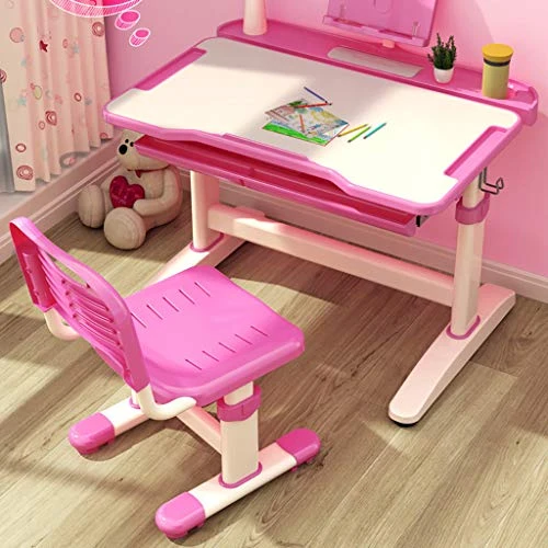 Peacur Kids Desk Study Table, Height Adjustable Student Desk And Chair Set, Children Desk W/Lamp, With Students Writing Desk Tilt Desktop Storage Drawer Bookstand For Boys & Girls (Pink) 3 Peacur Kids Desk Study Table, Height Adjustable Student Desk And Chair Set, Children Desk W/Lamp, With Students Writing Desk Tilt Desktop Storage Drawer Bookstand For Boys & Girls (Pink) - Image 3