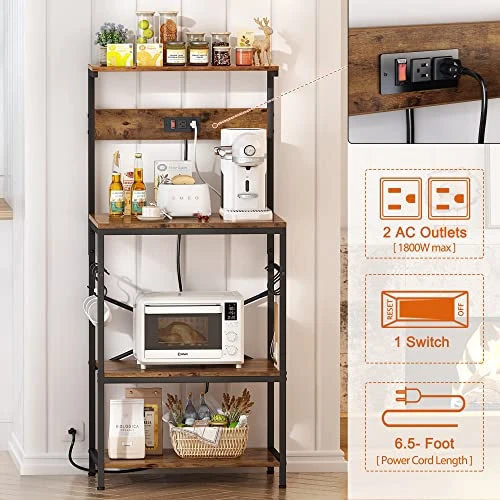 SUPERJARE Kitchen Bakers Rack With Power Outlet - Rustic Brown, 80921FC 2 SUPERJARE Kitchen Bakers Rack With Power Outlet - Rustic Brown, 80921FC - Image 2