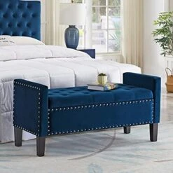 24KF Large Round Upholstered Tufted Linen Ottoman Coffee Table, Large Footrest Ottoman With Wood Shelf Storage- Navy Blue 29 24KF Large Round Upholstered Tufted Linen Ottoman Coffee Table, Large Footrest Ottoman With Wood Shelf Storage- Navy Blue -Safavieh Furniture 51p8VcVwkHL. AC