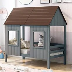 MeraxTwin Size Low Loft For Kids Wood House Bed With Drawer,Two Front Windows And Roof For Kids Teens, White -Safavieh Furniture 51pAtDIOcNL. AC