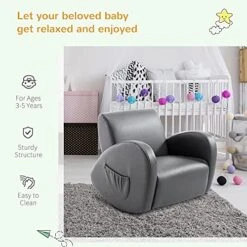 Qaba Kids Sofa Rocking Chair With Side Pocket, PU Leather Toddler Armchair For Children Grey 7 Qaba Kids Sofa Rocking Chair With Side Pocket, PU Leather Toddler Armchair For Children Grey -Safavieh Furniture 51pKI95ApvS