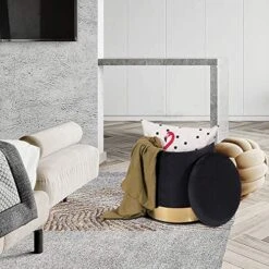 DEERUN Round Velvet Storage Ottoman Foot Rest Stool/Upholstered Footstool With Gold Plating Base,Pack Of 2 (Black) 12 DEERUN Round Velvet Storage Ottoman Foot Rest Stool/Upholstered Footstool With Gold Plating Base,Pack Of 2 (Black) -Safavieh Furniture 51pQ2IKtHlL