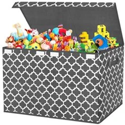 Homyfort Toy Chest Box For Boys,Girls, Kids, Large Collapsible Storage Bins Container With Flip-Top Lid & Divider For Nursery, Playroom, Closet, Home Organization, 24.5"x13" X16" (Grey) -Safavieh Furniture 51pRwVTb0GL 1