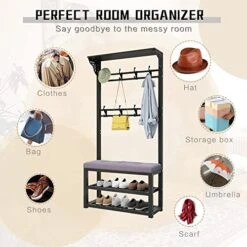 Metal Heavy Duty Hanger With Double Hooks, Free Standing Hall Tree Coat Rack Stand With Shoe Rack And Bench, 4 In 1 Design, For Entryway Hallway Living Room Bedroom -Safavieh Furniture 51pXsQlEURL