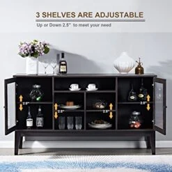 GNIXUU Sideboard Buffet Storage Cabinet, Modern Storage Cabinet With 2 Glass Doors And Adjustable Shelves For Kitchen, Living Room, Entryway 60 Inch.(Dark Brown) -Safavieh Furniture 51pZ514OsGL