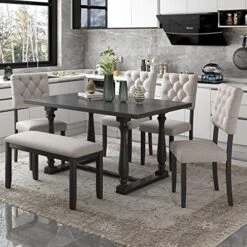 5 Piece Dining Table Set, Kitchen Table Sets, Counter Height Dining Table Set With Faux Marble Dining Table And 4 Upholstered-Seat Chairs, Dining Room Table Set For Kitchen/Living Room, Gray -Safavieh Furniture 51pfAEIqXL. AC