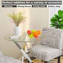 Mecor Contemporary Glass Top Dining Table, Kitchen Bistro Round Table W/Art-Design Stainless Steel Frame (Clear) -Safavieh Furniture 51pgdZTwJTL