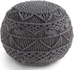 Pouf Ottoman - Hand Knitted Macrame Ottoman Pouf, Large Pouf Ottoman Foot Rest For Couch, 100% Cotton Cord, Poufs For Living Room, Floor Pouf Ottoman - 20 Diameter X 14 Height - Pure Natural -Safavieh Furniture 51pgpunoRuL. AC