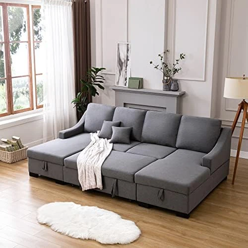 Merax L Shaped Sectional Sofa Couch Sleeper Bed With Storage Ottoman And Chaise For Living Room, Small Apartment Love Seats, Beige_Linen 12 Merax L Shaped Sectional Sofa Couch Sleeper Bed With Storage Ottoman And Chaise For Living Room, Small Apartment Love Seats, Beige_Linen - Image 12