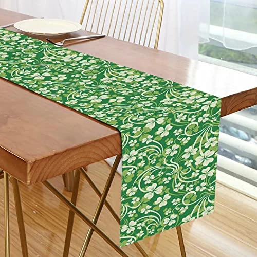 Exnundod St Patrick Shamrock Lucky Table Runner 90 Inches Green Cirrus Clovers Spring Runner For Spring Dining Table Kitchen Holiday Home Seasonal Decor 4 Exnundod St Patrick Shamrock Lucky Table Runner 90 Inches Green Cirrus Clovers Spring Runner For Spring Dining Table Kitchen Holiday Home Seasonal Decor - Image 4