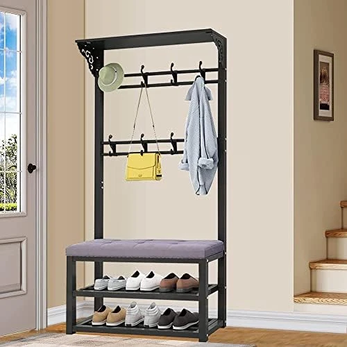 Hall Tree With Removable Hooks And 2-Tier Shoe Stand, Industrial Coat Rack Stand With Shoe Bench, Entryway Storage Shelf, For Living Room,Hallway, Bedroom L:80/100CM 8 Hall Tree With Removable Hooks And 2-Tier Shoe Stand, Industrial Coat Rack Stand With Shoe Bench, Entryway Storage Shelf, For Living Room,Hallway, Bedroom L:80/100CM - Image 8